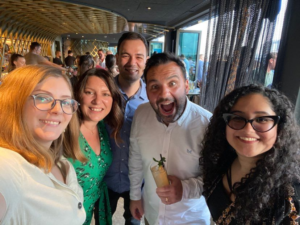 A picture of our AdTonos team at the event: Ewelina Turek, Lisa Stevenson, William Dobbs, Paul Smith, and Nida El Amraoui at AdTonos' July 'AudioSushi' Event