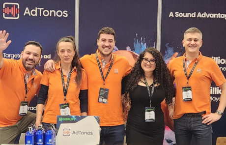 Team AdTonos (Paul Smith, Kasia Bargielska, Tony Moustakelis, Nida El Amraoui, and Michal Marcinik) at TechCrunch