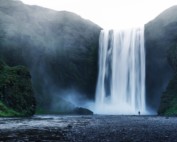 A waterfall with water rising
