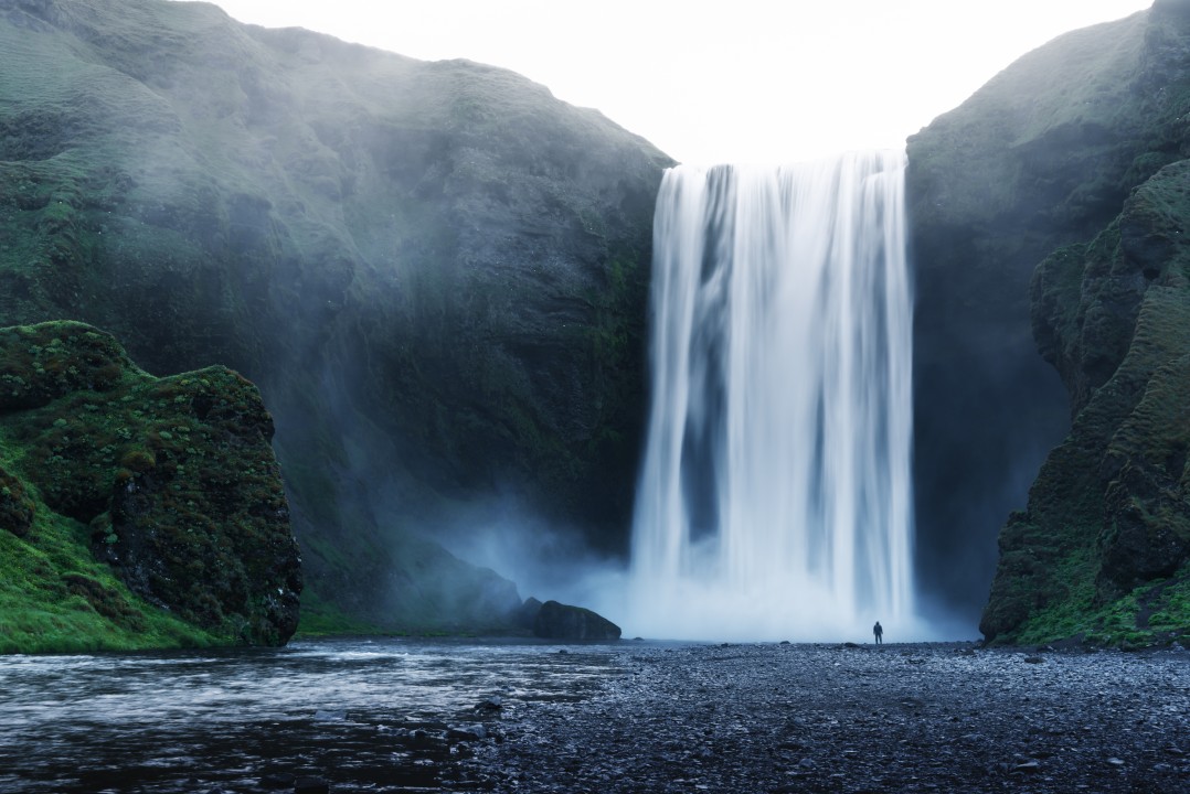 A waterfall with water rising